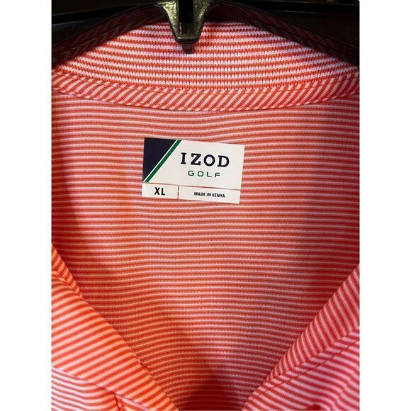 IZOD Golf Polo Shirt Men's Size XL Hot Coral Striped 1/4 Button up Short Sleeve - Picture 3 of 6